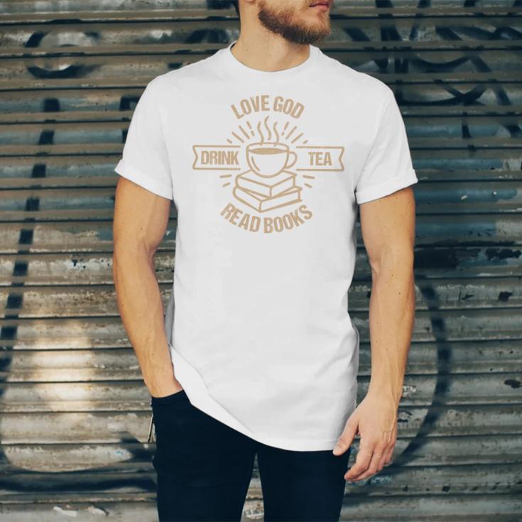 Love God Drink Tea Read Books Lovers Vintage Christian Unisex Jersey T-Shirt Love God Drink Tea Read Books Lovers Vintage Christian Unisex Jersey T-Shirt