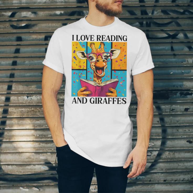 Love Reading And Giraffes Cute Giraffe Reading Book Lovers Unisex Jersey T-Shirt