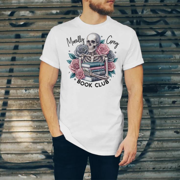 Morally Grey Skeleton Reading Smut Smutty Spicy Books Lover Unisex Jersey T-Shirt