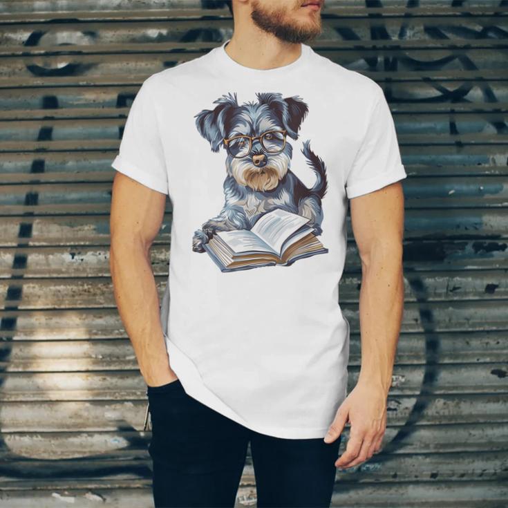 Nerdy Schnauzer Dog Book Lover Glasses Cute Pet For Men Women Kids Unisex Jersey T-Shirt