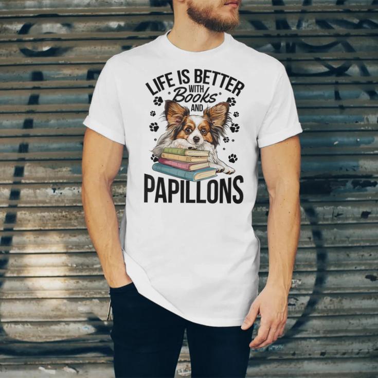 Papillon Dog Breed Life Is Better With Books And Papillons Unisex Jersey T-Shirt Papillon Dog Breed Life Is Better With Books And Papillons Unisex Jersey T-Shirt