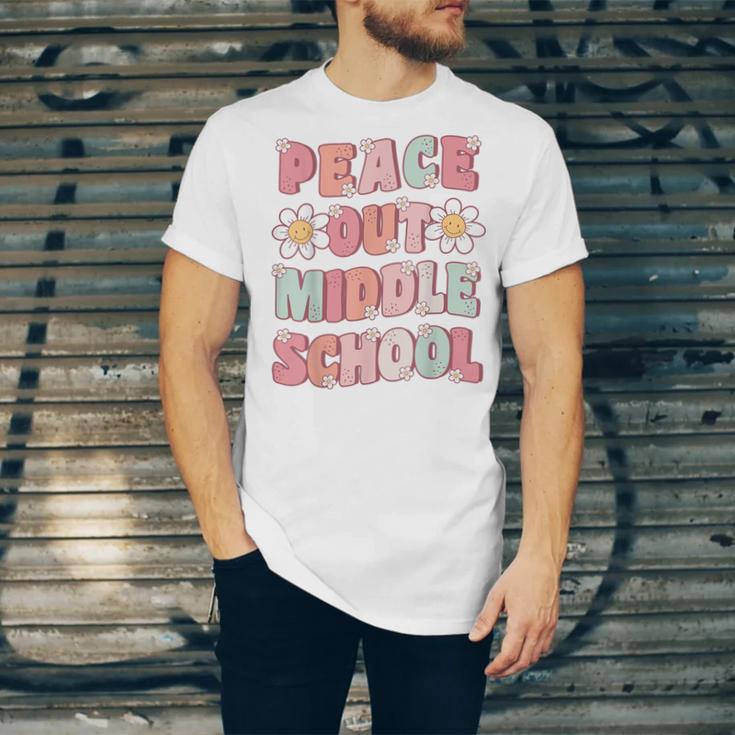 Peace Out Middle School Graduation Groovy Last Day Of School Unisex Jersey T-Shirt