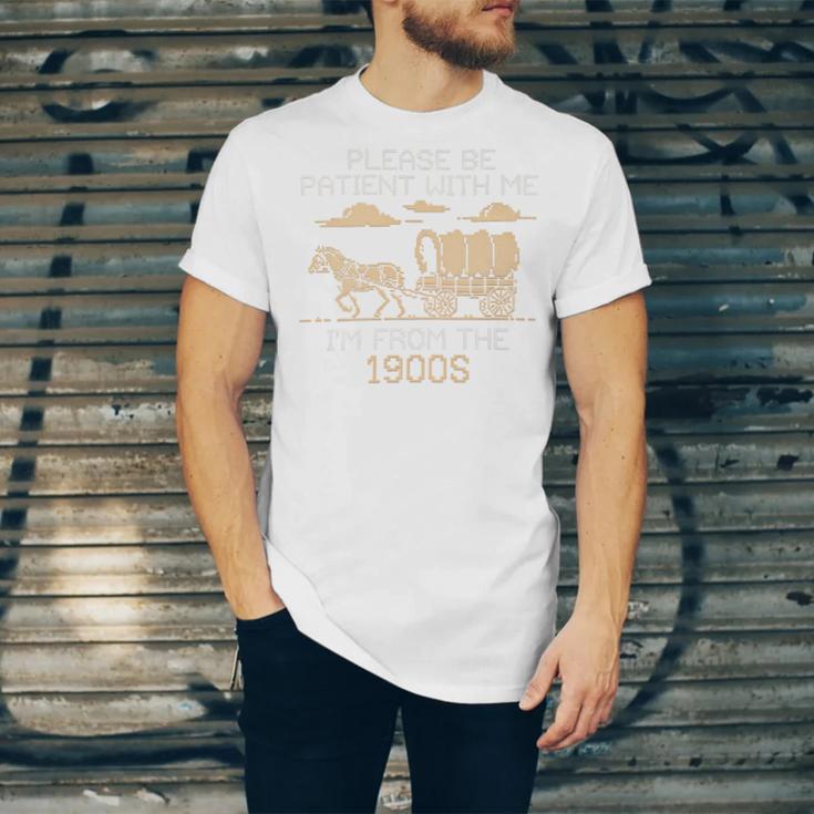 Please Be Patient I'm From The 1900s Retro Pixel Horse Wagon Premium Unisex Jersey T-Shirt