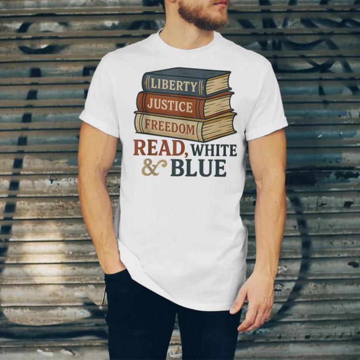 Read Blue Liberty Books July 4th Independence Unisex Jersey T-Shirt