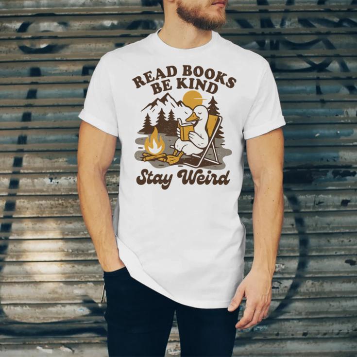 Read Books Be Kind Stay Weird Bookish Silly Goose Reading Unisex Jersey T-Shirt
