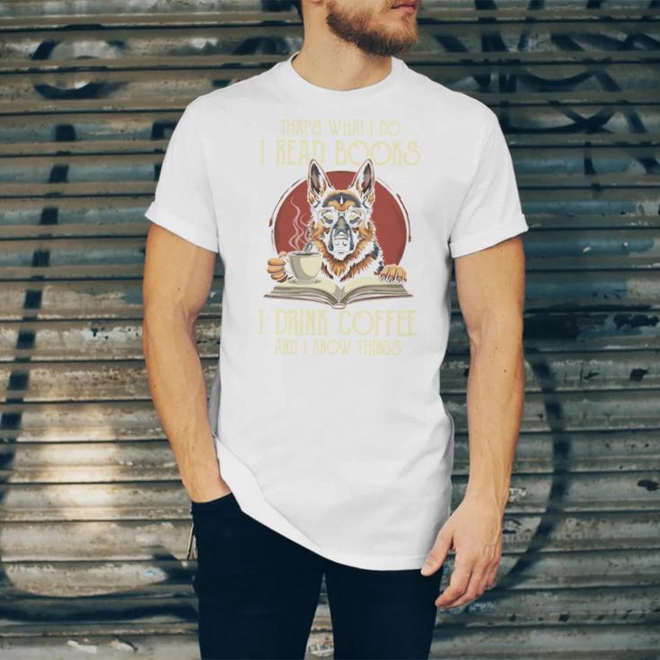 i Read Books And i Know Things German Shepherd Coffee Books Unisex Jersey T-Shirt