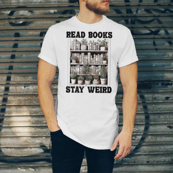 Read Books Stay Weird Book Lover Joke Introvert Reading Premium Unisex Jersey T-Shirt