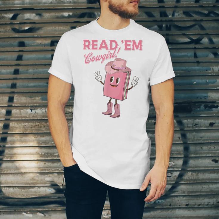Read 'Em Western Cowgirl Retro Groovy Reading Books Unisex Jersey T-Shirt Read 'Em Western Cowgirl Retro Groovy Reading Books Unisex Jersey T-Shirt