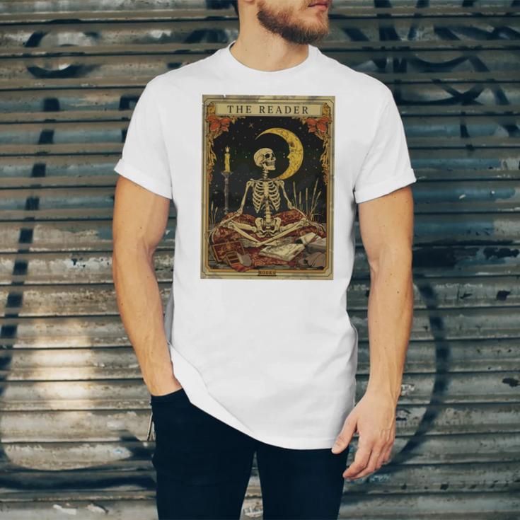 The Reader Tarot Card Book Lover Skeleton Art Goth Style Unisex Jersey T-Shirt