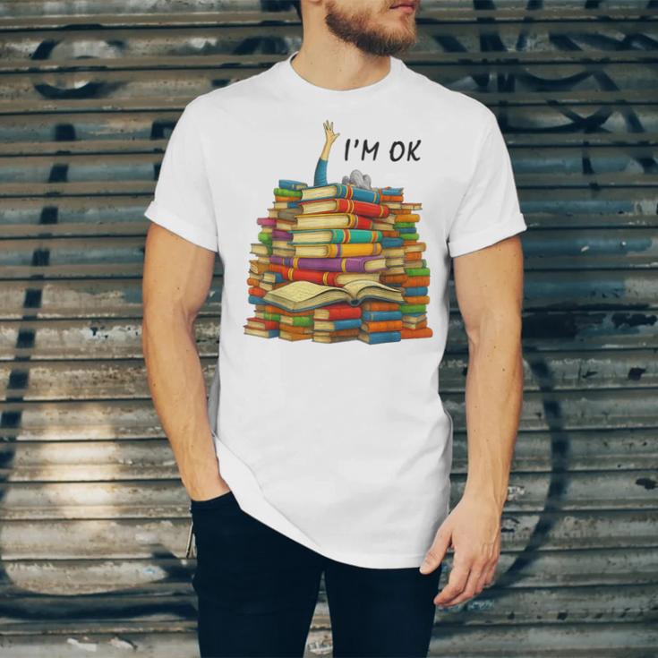 Reading Books Librarian Reader Nerd I'm Ok Teacher School Unisex Jersey T-Shirt