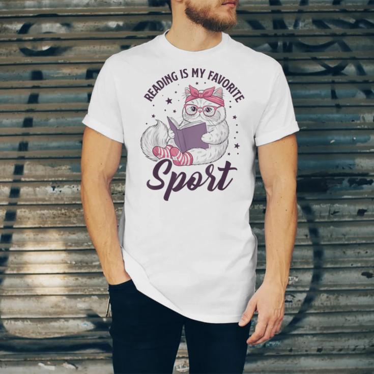 Reading Is My Favorite Sport Saying Cat And Book Lover Unisex Jersey T-Shirt