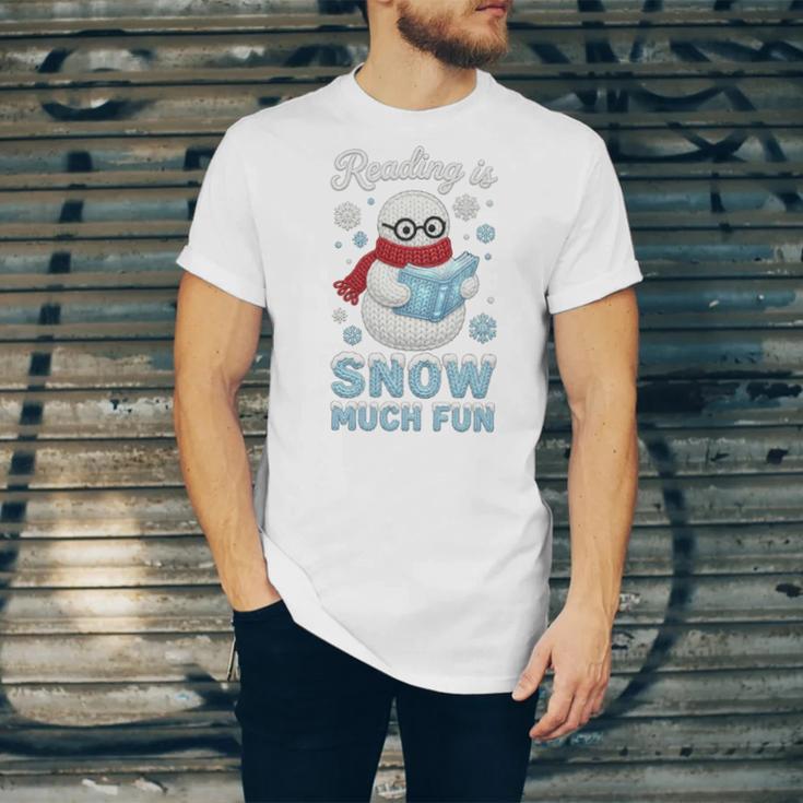 Reading Is Snow Much Fun Book Lover Winter Snowman Humor Unisex Jersey T-Shirt