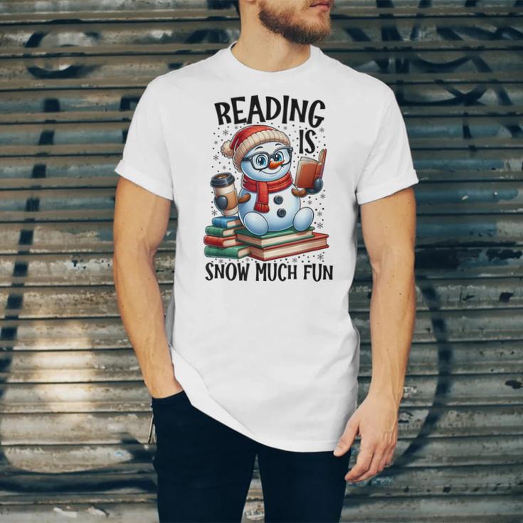 Reading Is Snow Much Fun Christmas Bookworm Snowman Reading Unisex Jersey T-Shirt