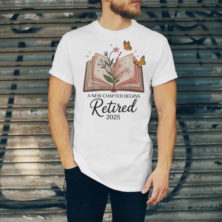Retired 2025 A New Chapter Begins Retirement Teacher Book Unisex Jersey T-Shirt
