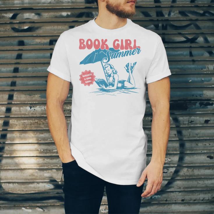 Retro Book Girl Summer Beach Vacation For Book Lover Unisex Jersey T-Shirt
