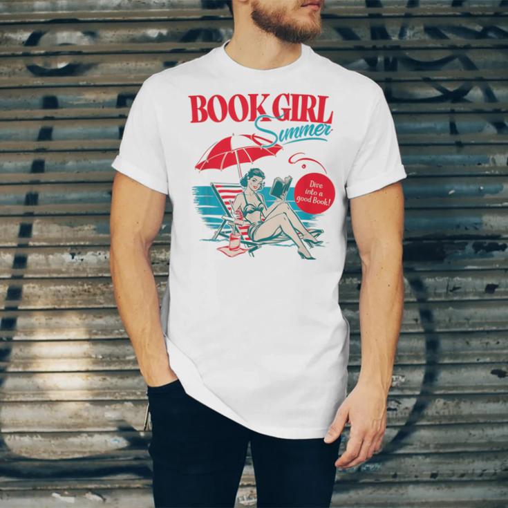 Retro Book Girl Summer For Women Beach Reading Unisex Jersey T-Shirt