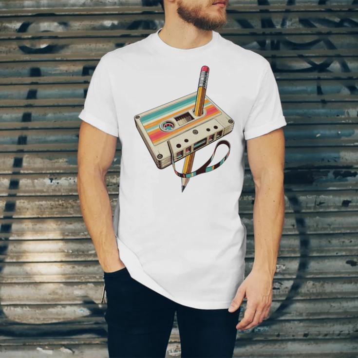 Retro Cassette Tape & Pencil Rewind Nostalgia Party 80s 90s Premium Unisex Jersey T-Shirt