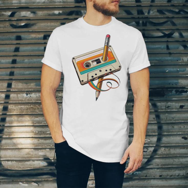 Retro Cassette Tape & Pencil Rewind Nostalgia Party 80s 90s Unisex Jersey T-Shirt