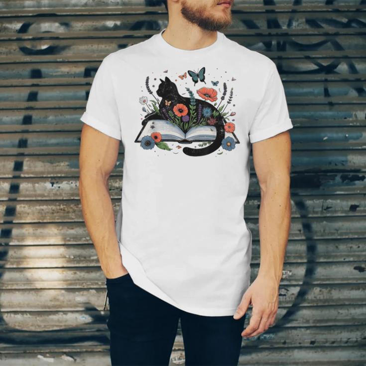 Retro Cute Cat Floral Book Librarian Vintage Floral Cat Book Unisex Jersey T-Shirt Retro Cute Cat Floral Book Librarian Vintage Floral Cat Book Unisex Jersey T-Shirt