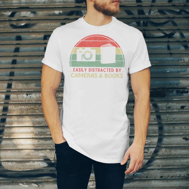 Retro Easily Distracted By Cameras & Books Photography Unisex Jersey T-Shirt Retro Easily Distracted By Cameras & Books Photography Unisex Jersey T-Shirt