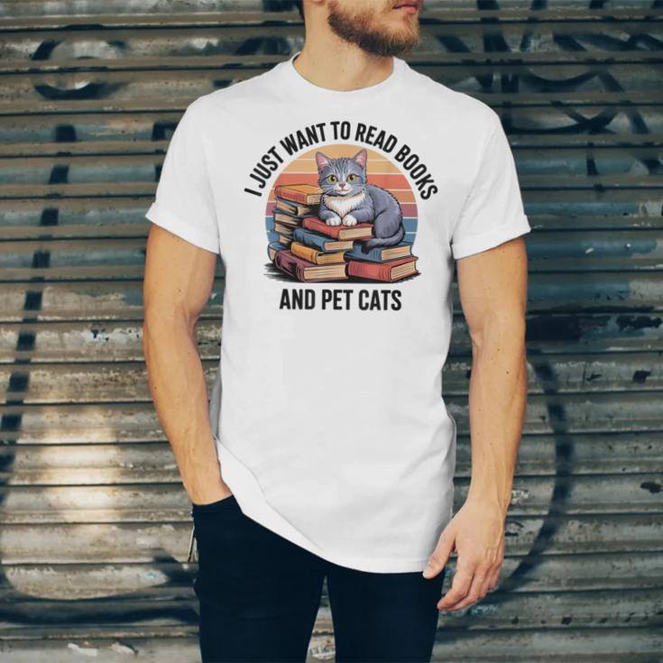 Retro I Just Want To Read Books And Pet Cats Cat Unisex Jersey T-Shirt