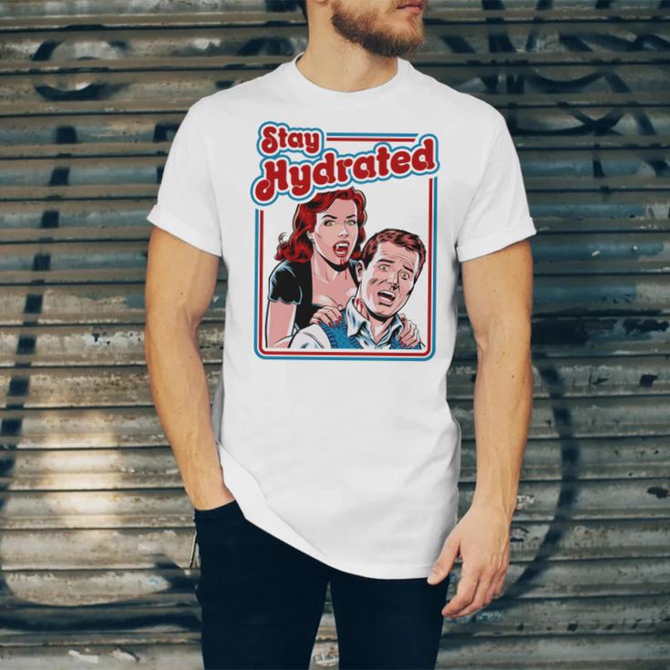 Retro Vampire Book Cover Style Stay Hydrated Halloween Unisex Jersey T-Shirt Retro Vampire Book Cover Style Stay Hydrated Halloween Unisex Jersey T-Shirt