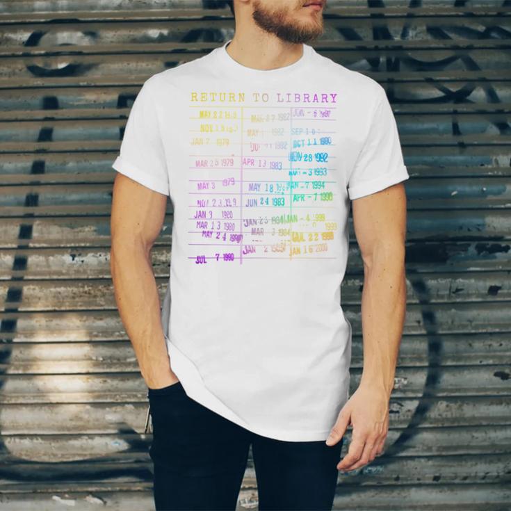 Return To Library Card Book Due Date Bookish Rainbow Reading Unisex Jersey T-Shirt