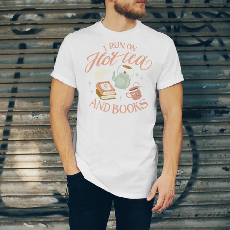 I Run ON HOT Tea & Books Reader Reading Meme Unisex Jersey T-Shirt