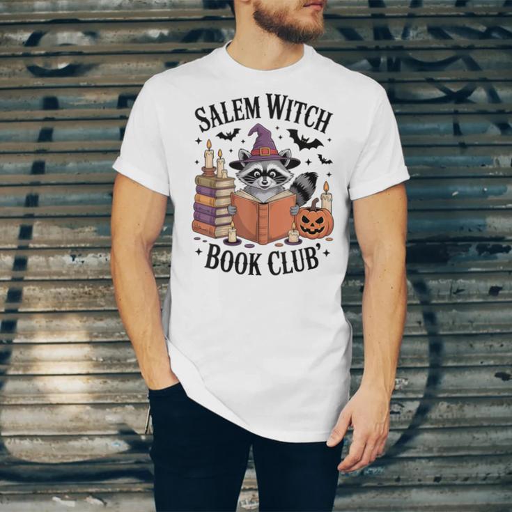 Salem WItch Book Club Halloween Raccoon Witch Reading Book Unisex Jersey T-Shirt
