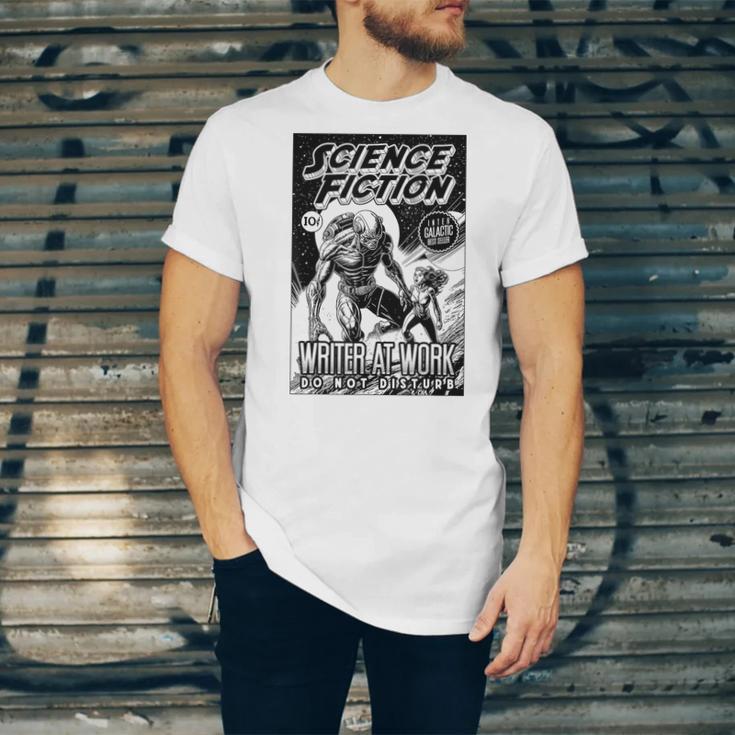 Science Fiction Writer At Work Vintage Book Cover Unisex Jersey T-Shirt