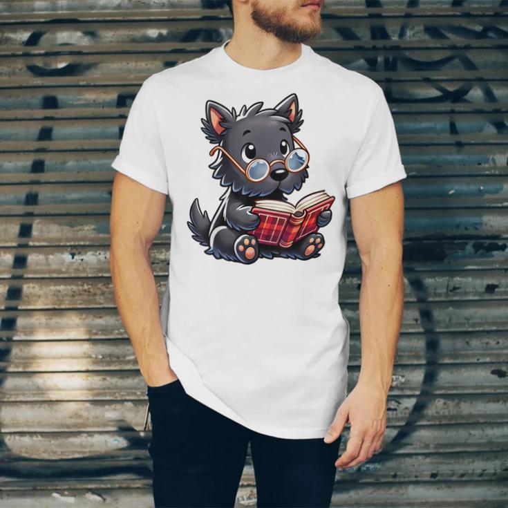 Scottish Terrier Reading a Book Dog Unisex Jersey T-Shirt