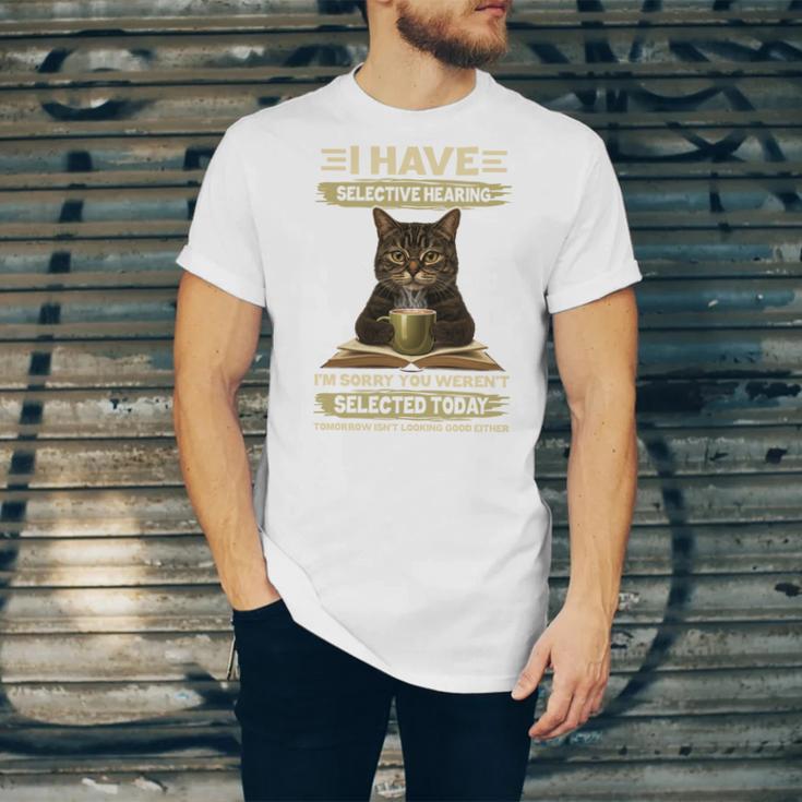i Have Selective Hearing Cat Coffee Books Retro Unisex Jersey T-Shirt