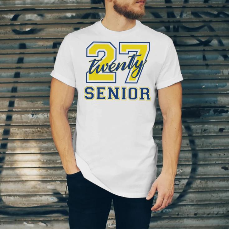 Senior Class Of 2027 Graduation Yellow And Blue On The Back Premium Tri-Blend Unisex Jersey T-Shirt
