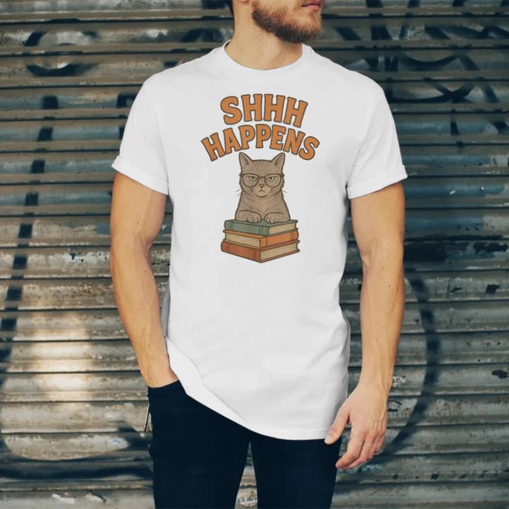 SHHH Happens Librarian Cat Books Library Unisex Jersey T-Shirt