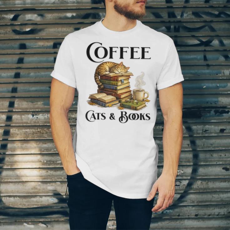 Sleeping Cat And Books With Coffee Lover Unisex Jersey T-Shirt