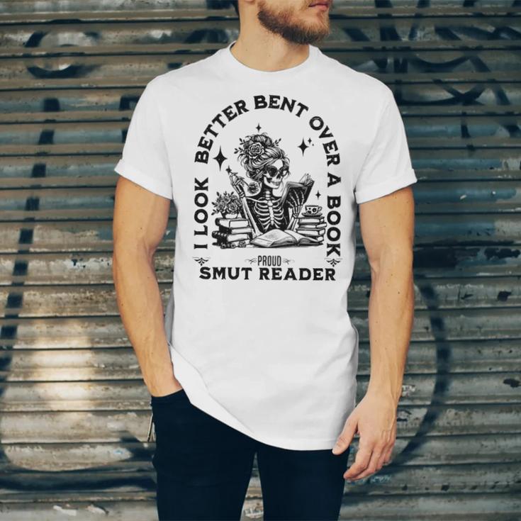 Smut Reader Skeleton Book Lover Dark Humor Art Premium Tri-Blend Unisex Jersey T-Shirt