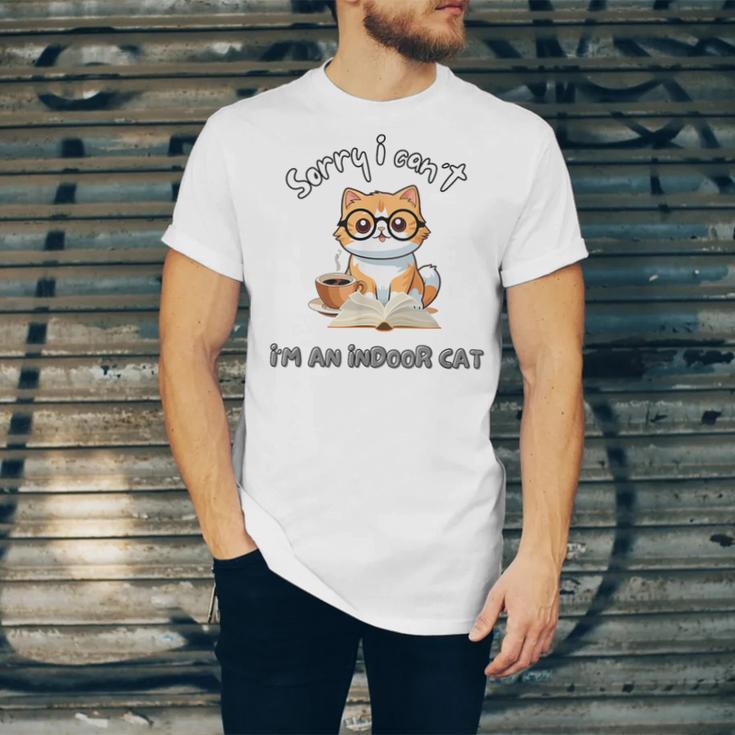Sorry I Can't Indoor Cat Top For Introvert With Coffee Book Unisex Jersey T-Shirt Sorry I Can't Indoor Cat Top For Introvert With Coffee Book Unisex Jersey T-Shirt