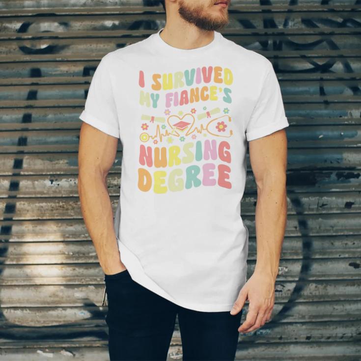 i Survived My Fiance's Nursing Degree Graduation Groovy Premium Unisex Jersey T-Shirt
