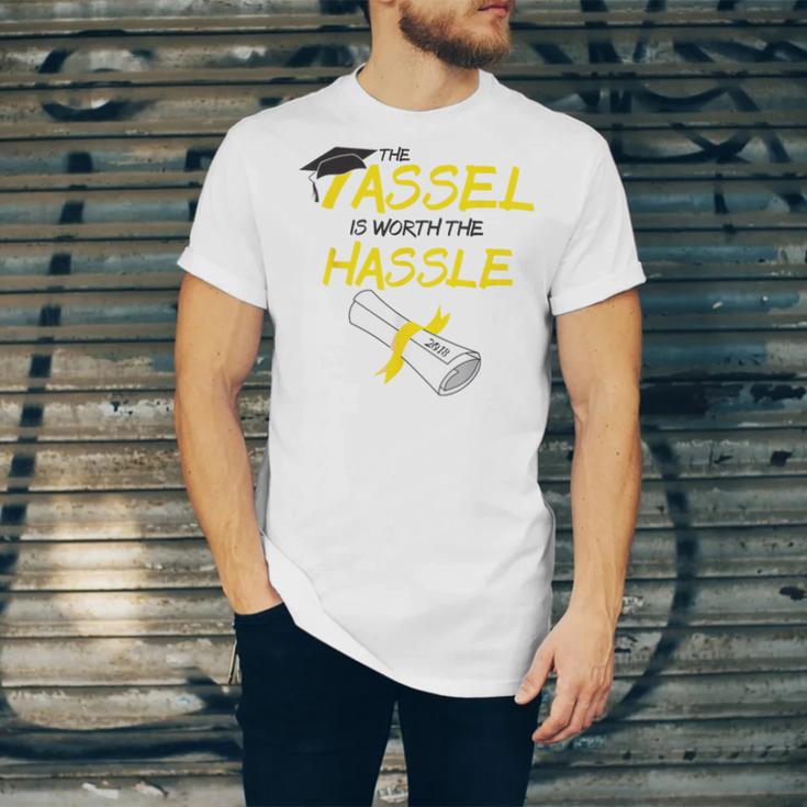 Tassel Worth The Hassle 2018 Graduation Quote Ylw Unisex Jersey T-Shirt
