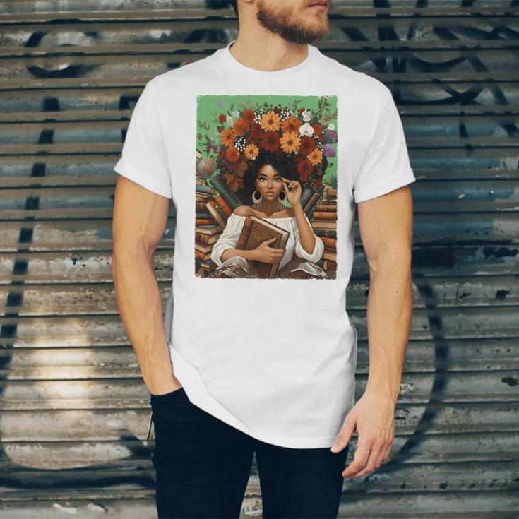 History Month Black Afro Girl Women Book Lovers Floral Unisex Jersey T-Shirt