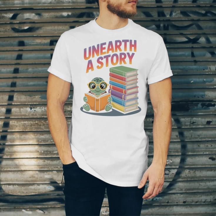 Unearth A Story Cute Turtle Reading Books Librarian Unisex Jersey T-Shirt Unearth A Story Cute Turtle Reading Books Librarian Unisex Jersey T-Shirt