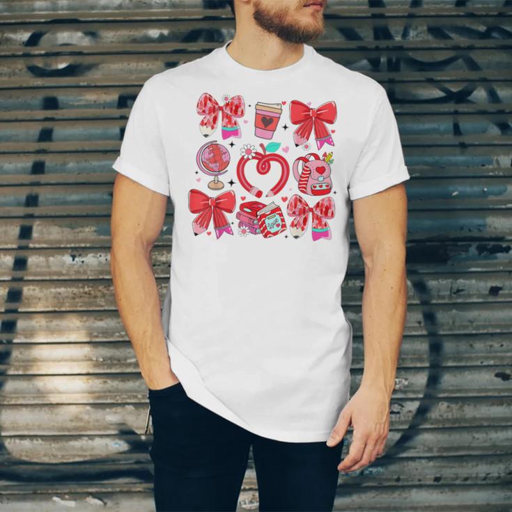 Valentine Teacher Coquette Bow Pencil Heart Book Girl Women Unisex Jersey T-Shirt
