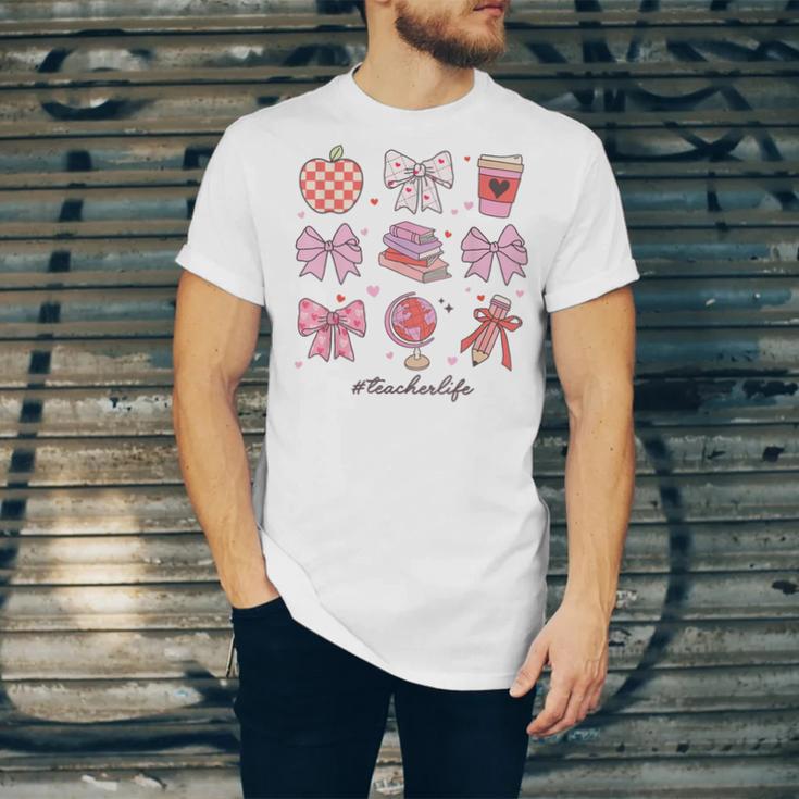 Valentine Teacher Cute Bows Apple Globe Pencil Books Art Unisex Jersey T-Shirt
