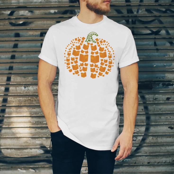 Vintage Book Pumpkin Autumn Fall Librarians Bookworm Teacher Unisex Jersey T-Shirt