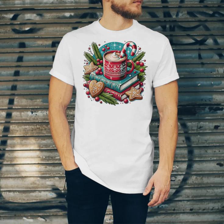 Vintage Cozy Winter Hot Cocoa Books Gingerbread Book Lovers Unisex Jersey T-Shirt