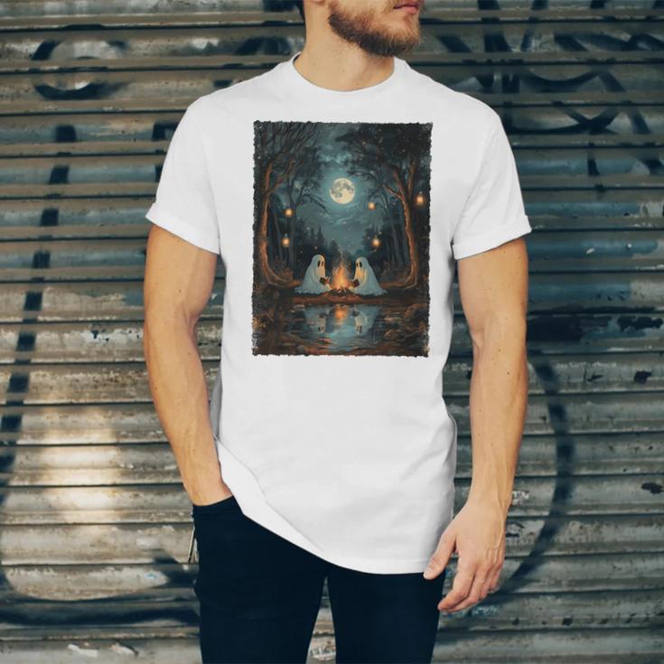 Vintage Ghost Book Reading Camping Gothic Halloween Teachers Unisex Jersey T-Shirt