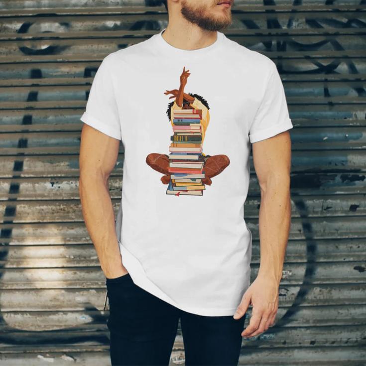 Woman And Books Stack Afro Girl Book Lover Premium Tri-Blend Unisex Jersey T-Shirt