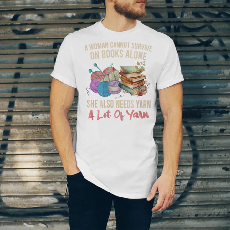 A Woman Cannot Survive On Books Alone She Needs Yarn Crochet Premium Tri-Blend Unisex Jersey T-Shirt A Woman Cannot Survive On Books Alone She Needs Yarn Crochet Premium Tri-Blend Unisex Jersey T-Shirt