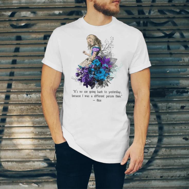 Women's Vintage Book Quote It’s No Use Going Back To Yesterday Unisex Jersey T-Shirt Women's Vintage Book Quote It’s No Use Going Back To Yesterday Unisex Jersey T-Shirt