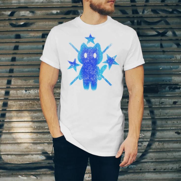 Yk2 Grunge Earthy Blue Cat With Stars Tomboy 90s Nostalgia Unisex Jersey T-Shirt Yk2 Grunge Earthy Blue Cat With Stars Tomboy 90s Nostalgia Unisex Jersey T-Shirt